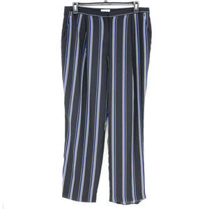 Tahari Dress Pants Womens 16 Black Blue Stripe Wide Leg Lightweight ASL